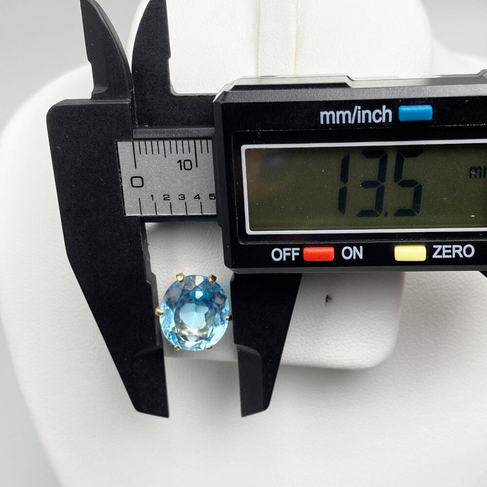 14K Gold Large Oval Blue Topaz Statement Stud Earrings 5.68g - Picture 6 of 14